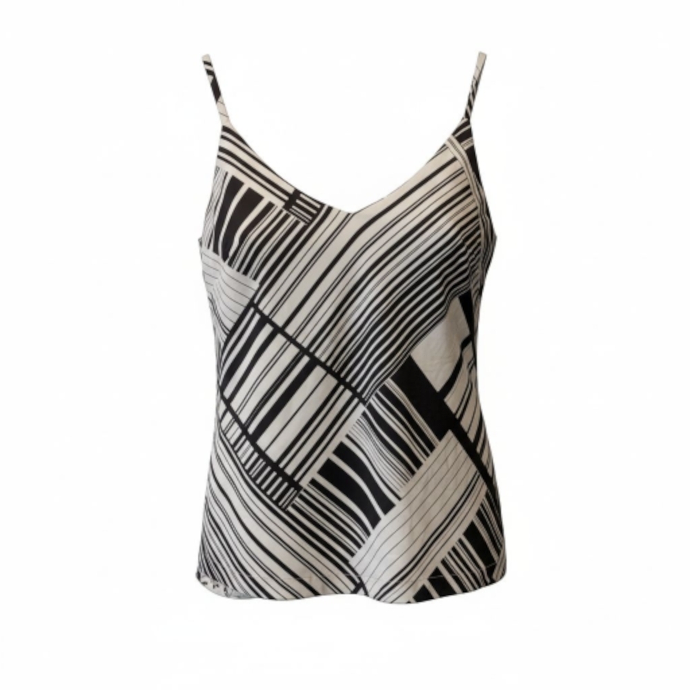 Reversible White House Black Market Black and White Floral And Geometric Cami XS